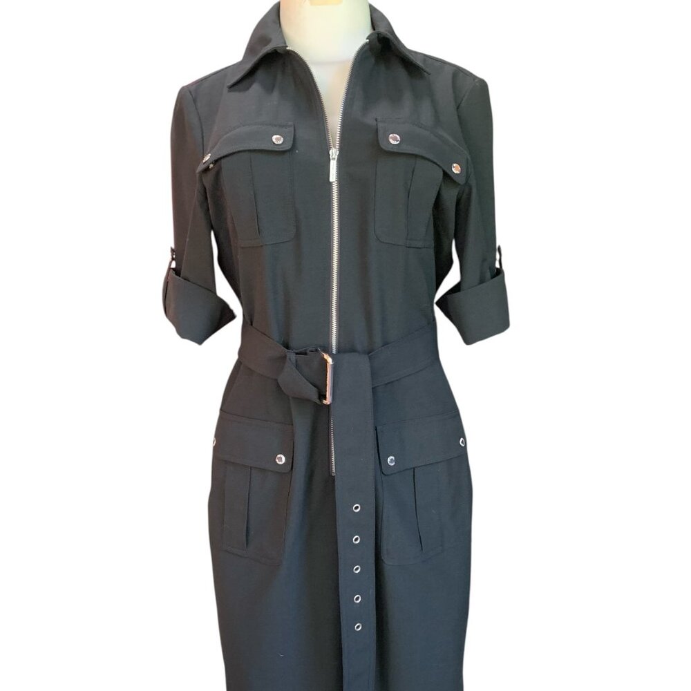 Michael Kors Womens Black Short Sleeve Zip Dress with Belt Size Medium